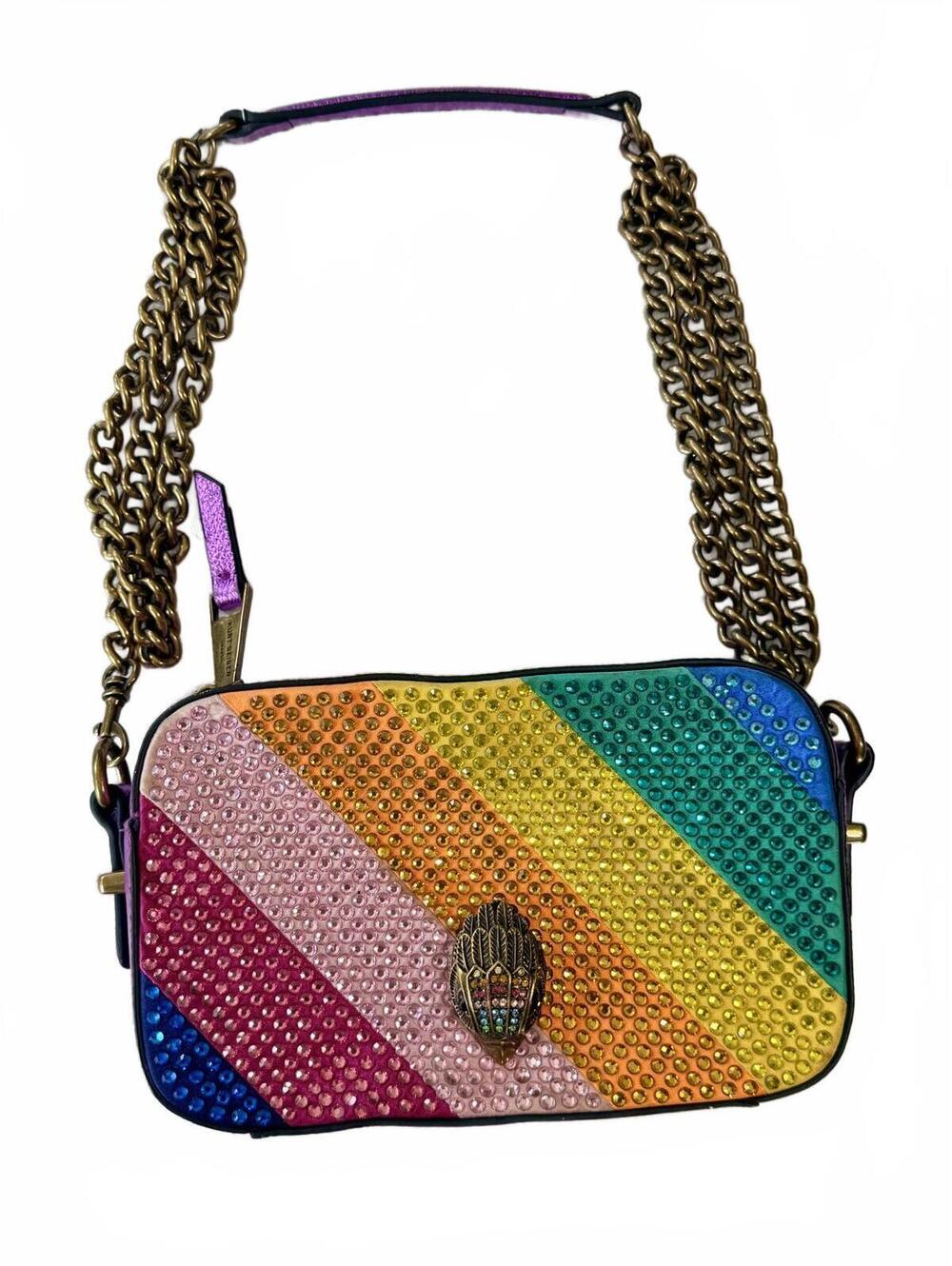 Kurt Geiger Kensington Rainbow Leather Crossbody Bag Crystal Eagle Chain Handbag